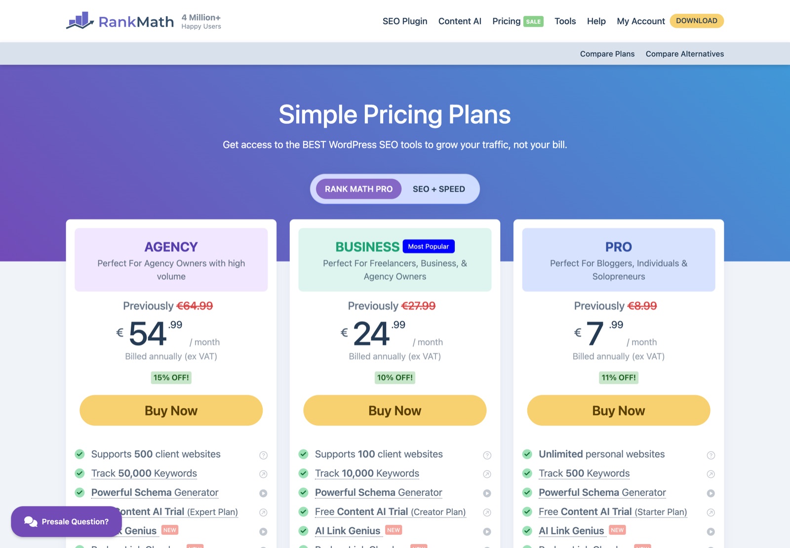 Rank Math pricing, rankmath.com/pricing, captured 16 August 2026