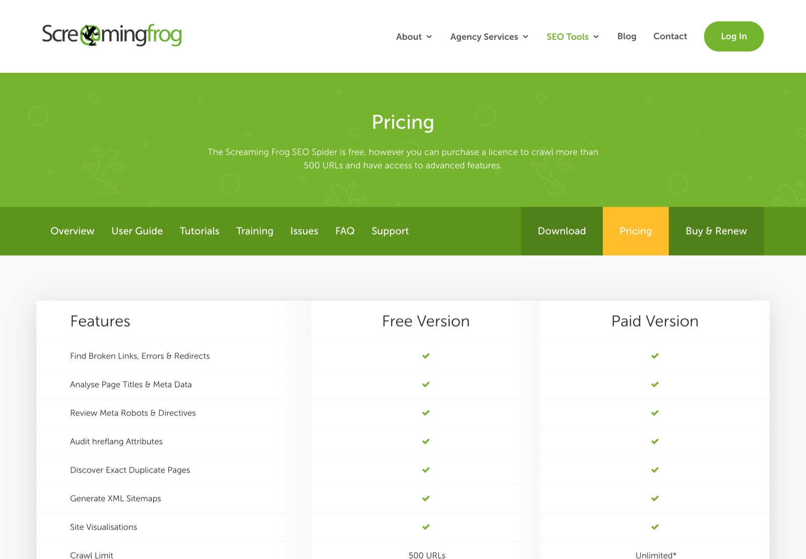 Screaming Frog, screamingfrog.co.uk/seo-spider/pricing, captured 16 August 2026